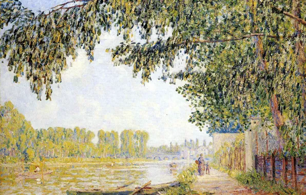 Picture landscape, river, boat, paddles, Francis Picabia