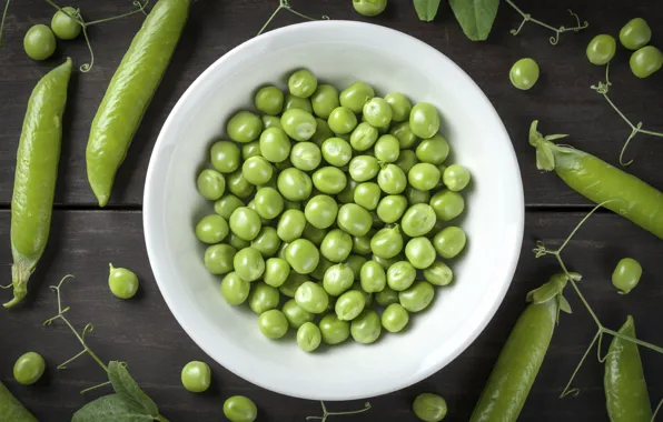 Picture peas, bowl, peas, pods