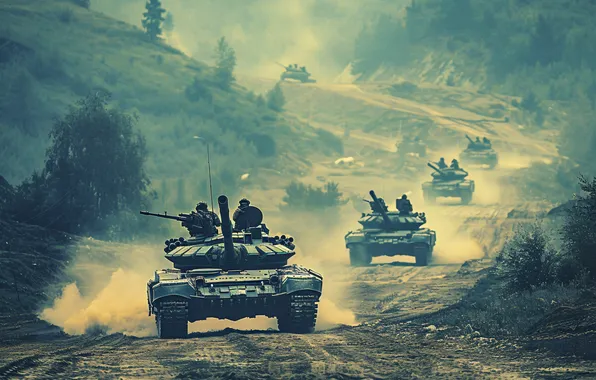Road, Dust, Retro, Tanks, Digital art, Column, AI art, The Art of Artificial Intelligence