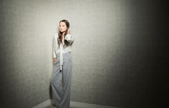 Girl, wall, hair, blouse, pants, gentle, Alicia Vikander, Alicia Vikander