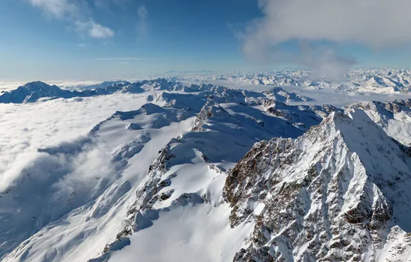 The sky, clouds, snow, mountains, tops, Alps