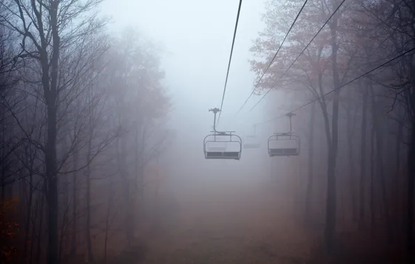 Landscape, fog, cable car