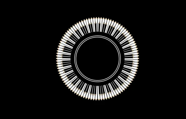 Picture black, round, pencils, keys, white