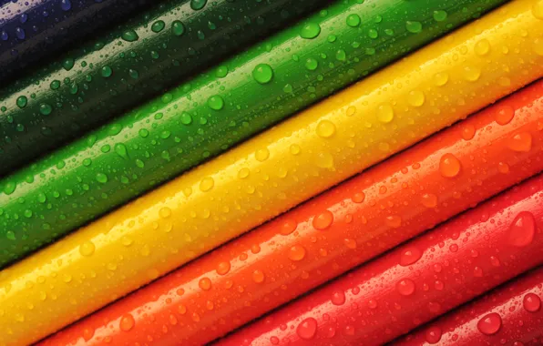 Colored, pencils, water drops