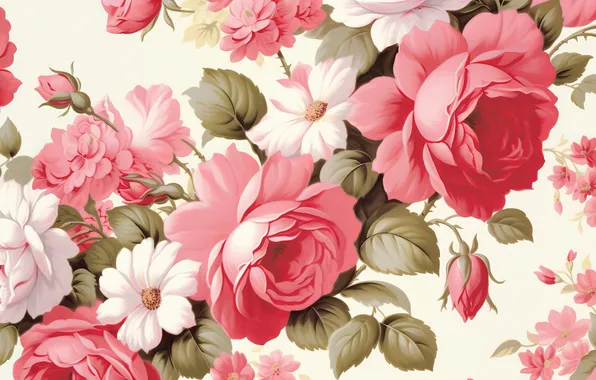 Leaves, flowers, holiday, roses, bouquet, texture, pink, white
