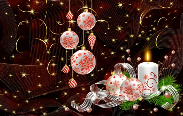 Light, the dark background, rendering, holiday, curls, candle, New Year, Christmas