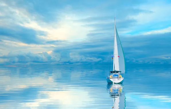Sea, the ocean, yacht, horizon, sail, calm, swimming, the vastness