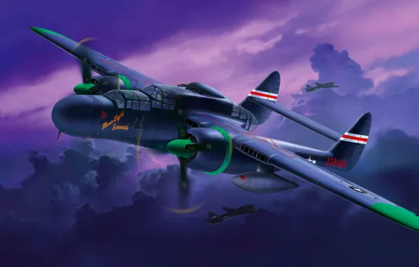 Picture art, airplane, painting, aviation, P-61B Black Widow