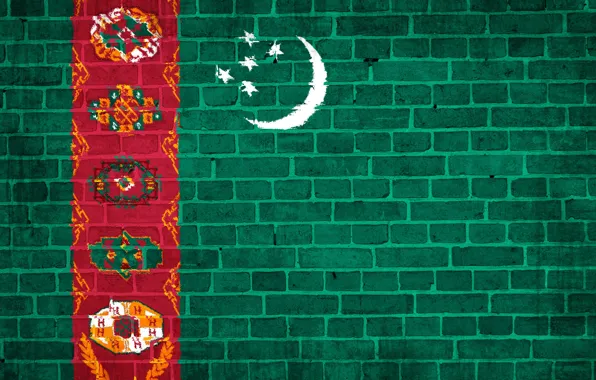 Picture flag, brick wall, Turkmen