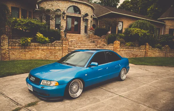 Audi, Audi, tuning, blue, blue, stance