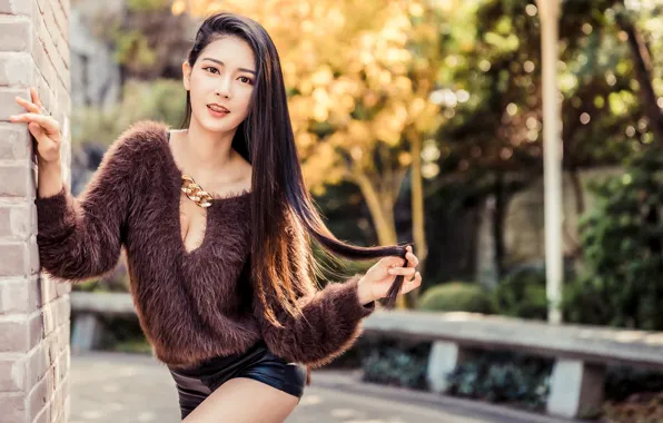 Picture girl, shorts, beautiful, asian, cute, sweater