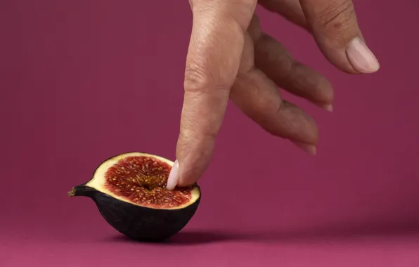 Background, hand, fruit, finger, touch, pink background, manicure, half