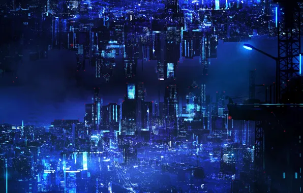 Girl, night, the city, reflection, fiction, cyborg