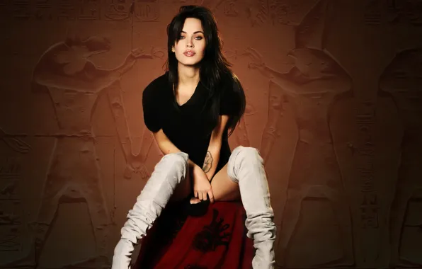 Look, girl, boots, actress, brunette, tattoo, megan fox, Egypt