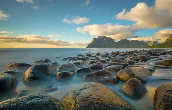Sea, stones, coast, Norway, Utakleiv