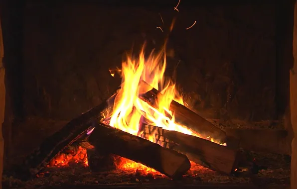Fire, flame, wood, fire, fireplace