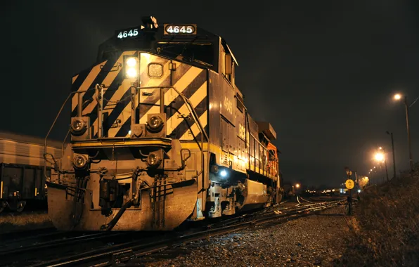 Road, night, train