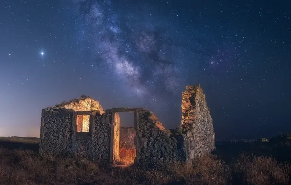 Picture the sky, stars, ruins, The Milky Way, sky, stars, ruins, Milky Way
