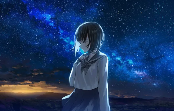 The sky, night, schoolgirl, the milky way