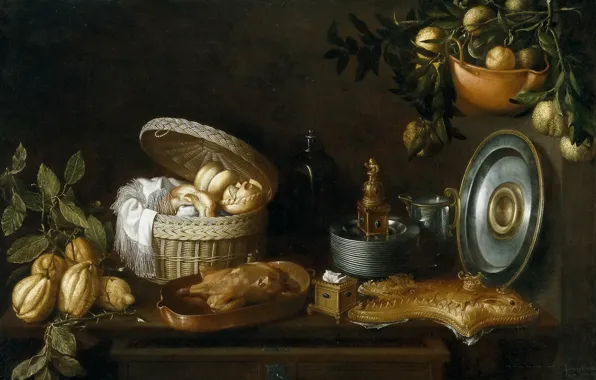 Bottle, picture, plates, basket, Still life, dish, Thomas HEPES