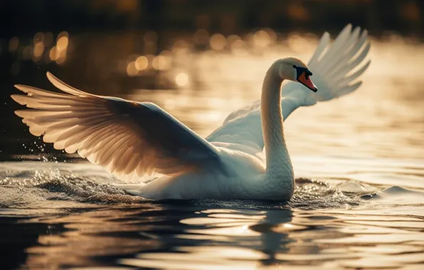 White, light, bird, wings, Swan, pond, stroke, swimming