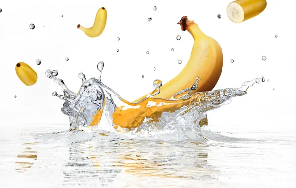 Water, squirt, bananas, white background, water, banana, white background, sprays