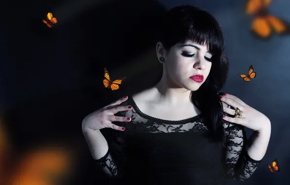 Picture girl, background, butterfly