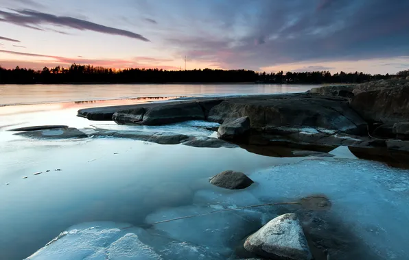 Landscape, sunset, nature, lake, stones