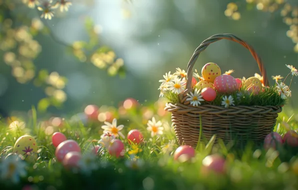 Flowers, holiday, eggs, spring, Easter, painted, eggs, Easter