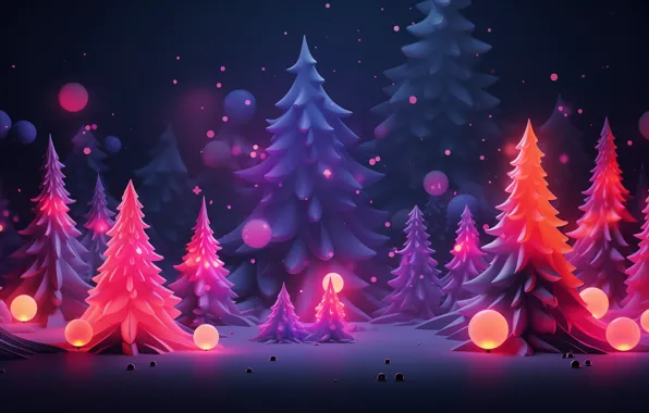 Winter, forest, snow, night, lights, darkness, lights, the dark background