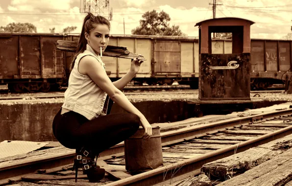 Look, sexy, pose, rails, makeup, cars, figure, hairstyle