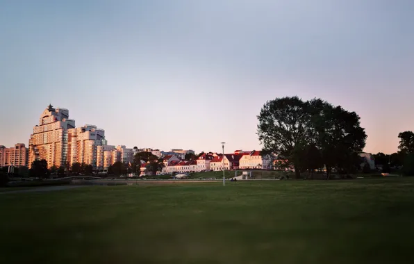 The sky, The evening, Tree, The city, River, House, Summer, Relax