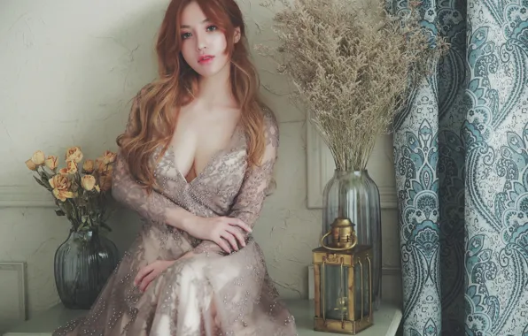 Picture face, background, model, hair, dress, Asian