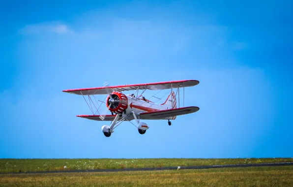 Field, the sky, grass, flight, the plane, pilot, runway