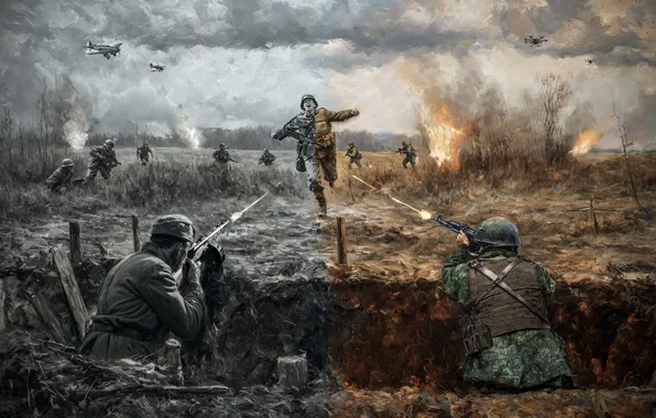 Aircraft, Battle, Soldiers, USSR, Russia, Art, Ukraine, Shot