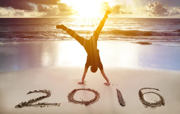Sand, beach, sunset, New Year, New Year, Happy, 2016