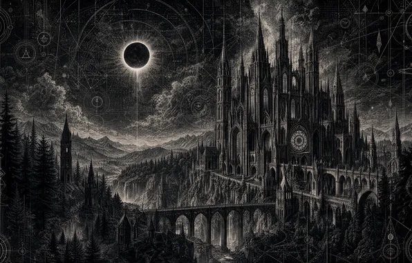 Wallpaper AI art, gothic, eclipse, dark, art gallery
