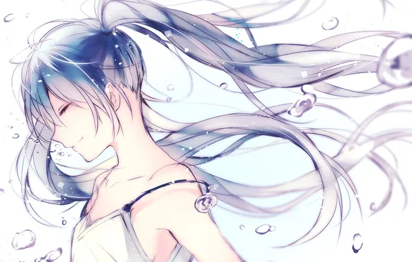 Girl, drops, smile, anime, art, vocaloid, hatsune miku, rakugaki in the eighteenth