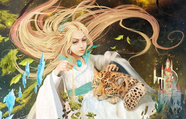 Girl, nature, hair, leopard