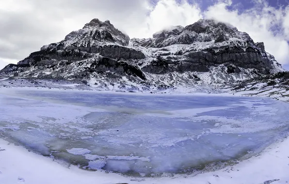 Landscape, lake, mountain, ice