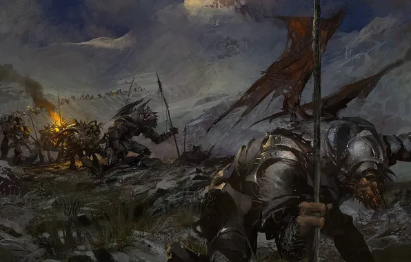 Picture mountains, army, armor, monsters, soldiers, guild wars 2