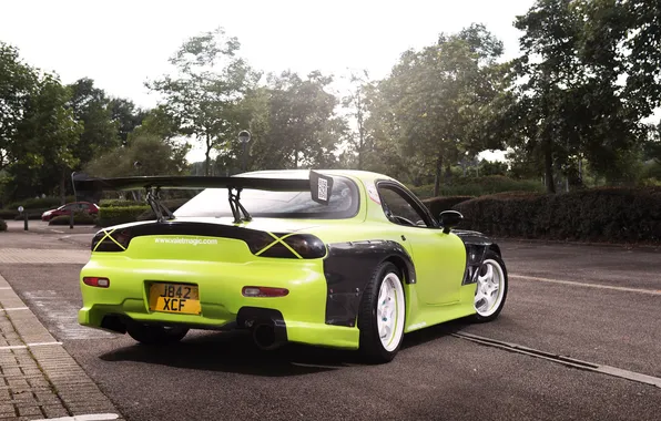 Green, tuning, back, Mazda, green, Mazda, RX7, Drift Car