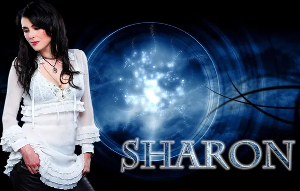 Girl, group, black background, sings, Within Temptation, Sharon den Adel, white blouse