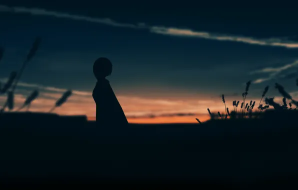 Girl, sunset, nature, postapokalipsis, by Gracile