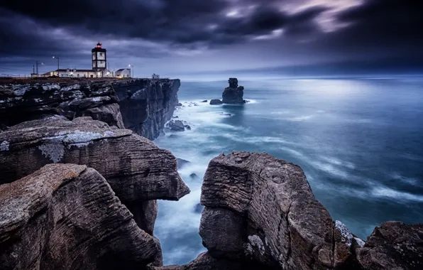 Picture seascape, Portugal, Lighthouse, Peniche, Cape Carvoeiro