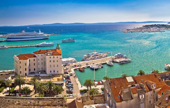 Sea, the city, ships, port, promenade, Croatia, Split, Jadran