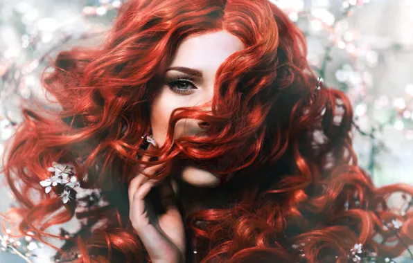 Picture look, red, hair, girl, Melanie Dietze, branches