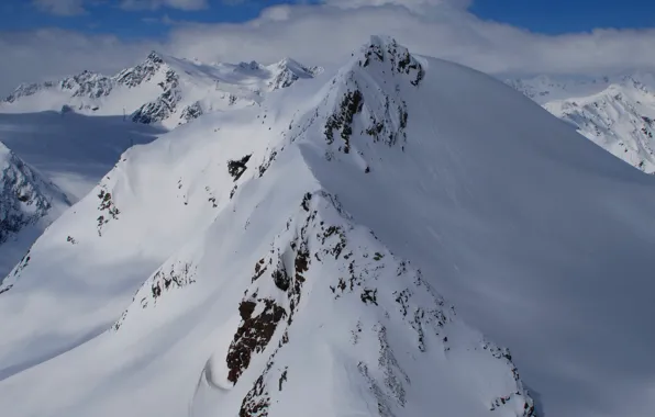 The sky, clouds, snow, mountains, top, peak