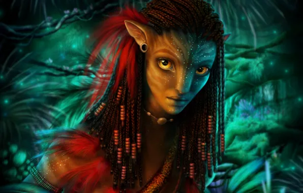 Girl, rendering, portrait, being, braids, Avatar, Neytiri