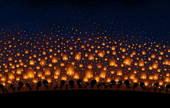 Night, creatures, lanterns, VLADSTUDIO